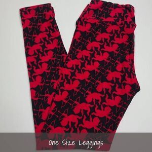 LuLaRoe OS Valentines Leggings Cupid Black Red NEW
